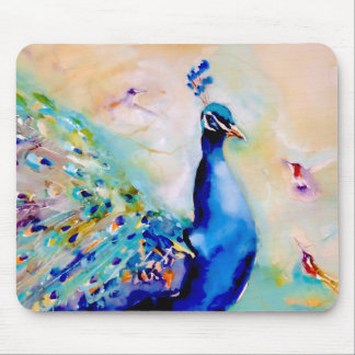 Alfombrilla De Ratón "Quién es el más bonito?" Pavo real y colibríes