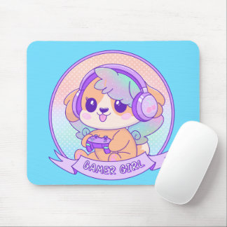 Alfombrilla De Ratón Quirky lindo Kawaii Video Gamer Chica Perro