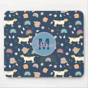Alfombrilla De Ratón Quirky Perro Cute Patrón Arcoiris Azul Personaliza