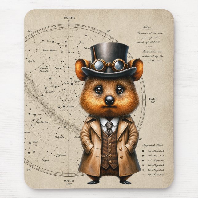 Alfombrilla De Ratón Quokka Astrónomo Steampunk con Mapa de Constelacio (Frente)
