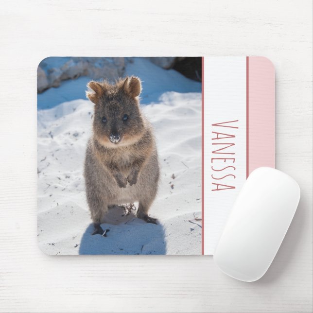 Alfombrilla De Ratón Quokka en la playa, Chicas rosados personalizados (Con ratón)