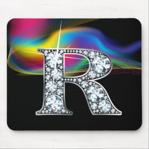 Alfombrilla De Ratón "R" Diamond Bling with Rainbow Swirl Mousepad