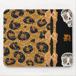 Alfombrilla De Ratón RAB Rockabilly Oro Estampado de Leopardo Calaveras