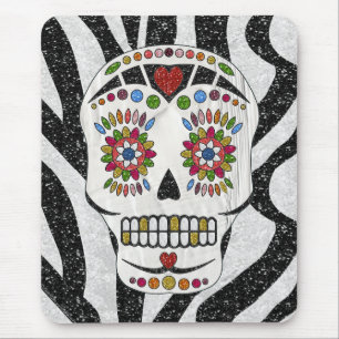 Alfombrilla De Ratón RAB Rockabilly Sugar Skull en Estampado de Cebra
