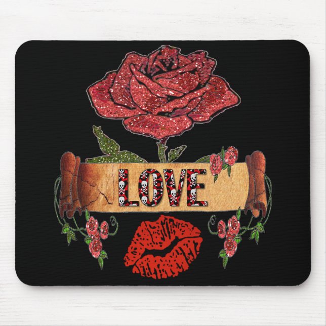 Alfombrilla De Ratón RAB Rockabilly Valentine Rosas, Love & Lipstick (Frente)