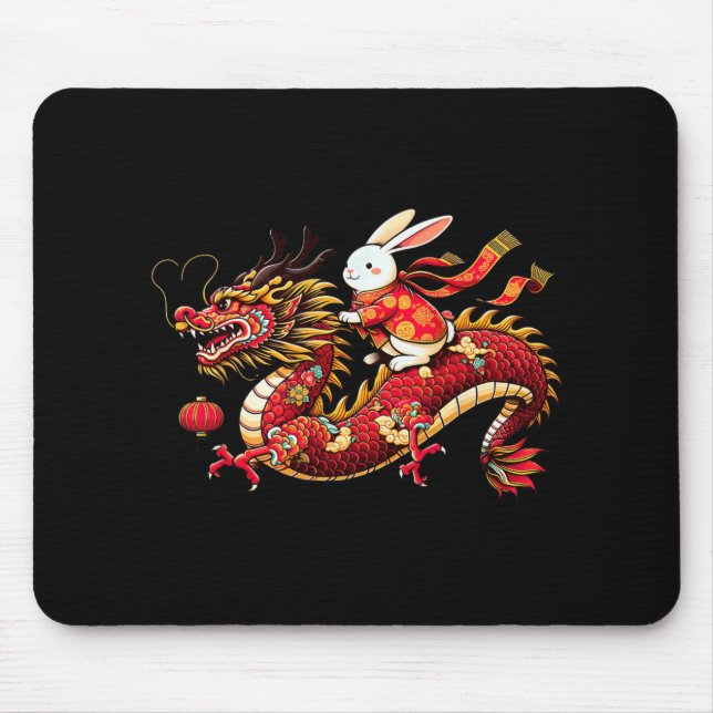 Alfombrilla De Ratón Rabbit Ride Chinese Dragon Funny Mens Womens Happy (Frente)