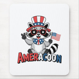 Alfombrilla De Ratón Raccoon Americoon Patriótico 4° de julio de Améric