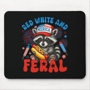 Alfombrilla De Ratón Raccoon Blanco Rojo Y Feral Funny Usa 4 De Julio
