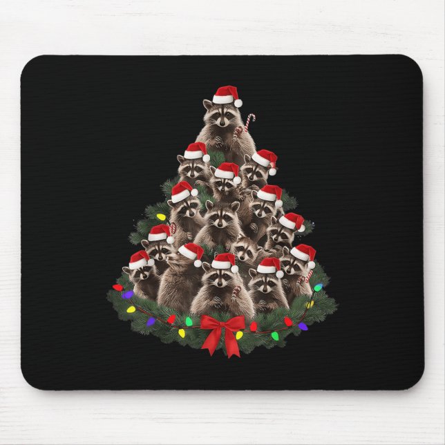 Alfombrilla De Ratón Raccoon Christmas Tree Lights Pajama Racoon Lover  (Frente)