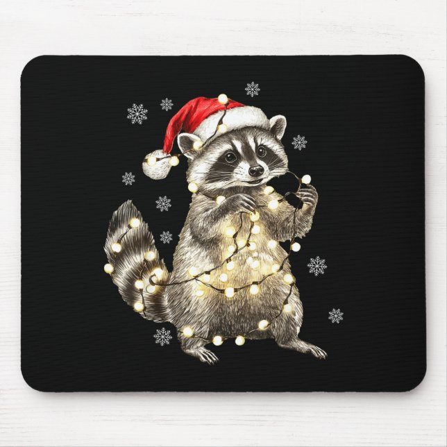 Alfombrilla De Ratón Raccoon Christmas Tree Lights Pajama Racoon Lover  (Frente)