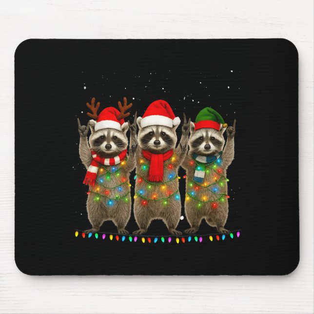 Alfombrilla De Ratón Raccoon Christmas Tree Lights Pajama Racoon Lover  (Frente)