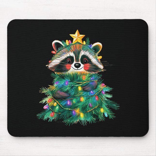 Alfombrilla De Ratón Raccoon Christmas Tree Pajamas Girls Boys Xmas Lig (Frente)