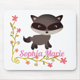 Alfombrilla De Ratón Raccoon con flores