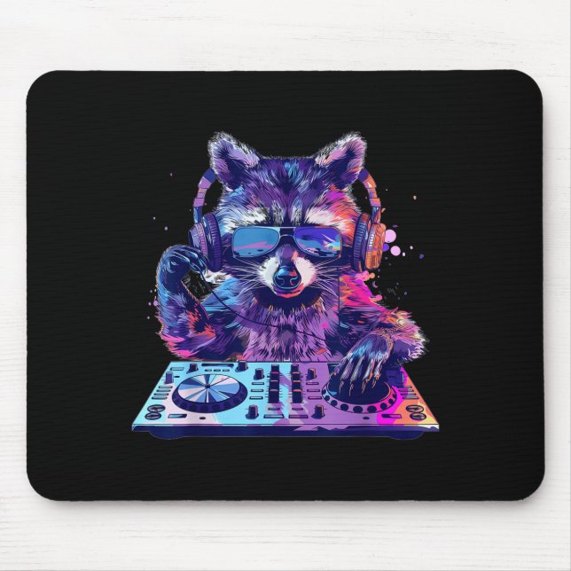 Alfombrilla De Ratón Raccoon Dj Edm Techno House Music Funny Animal Lov (Frente)