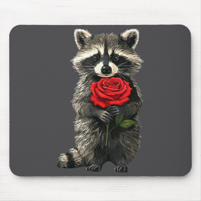 Alfombrilla De Ratón Raccoon Holding Red Rose Cute Raccoon Valentine An (Frente)