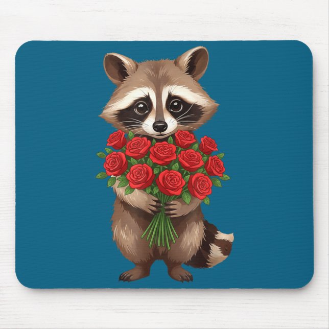Alfombrilla De Ratón Raccoon Holding Red Rose Cute Raccoon Valentine An (Frente)