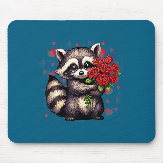 Alfombrilla De Ratón Raccoon Holding Red Rose Cute Raccoon Valentine An (Frente)
