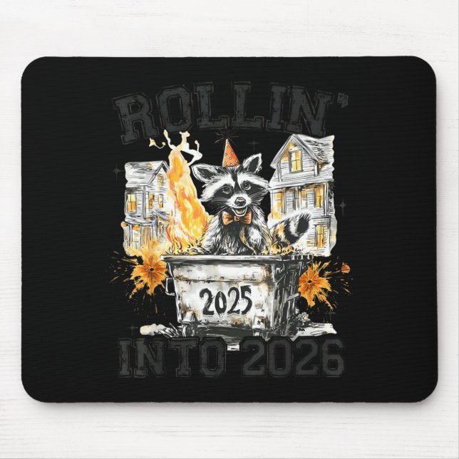 Alfombrilla De Ratón Raccoon Rollin Into 2026 Funny Dumpster Fire 2025  (Frente)