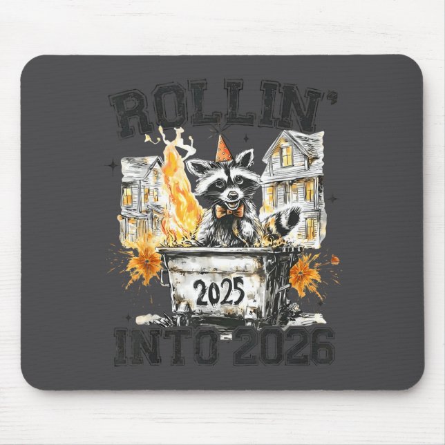 Alfombrilla De Ratón Raccoon Rollin Into 2026 Funny Dumpster Fire 2025  (Frente)