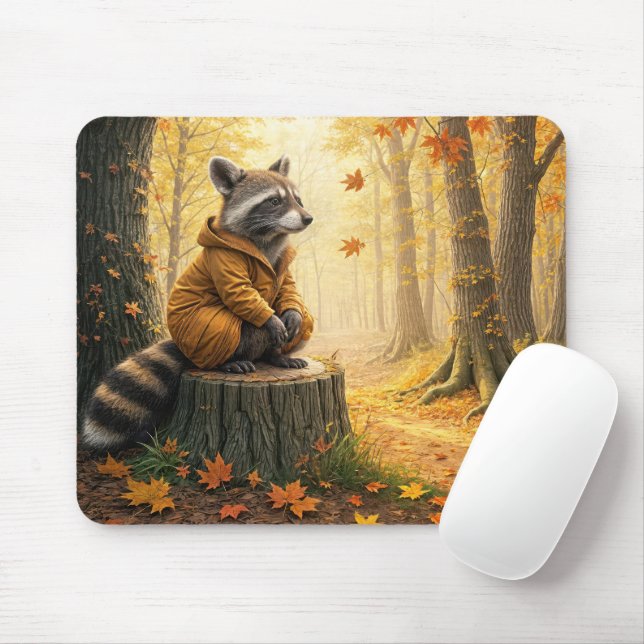 Alfombrilla De Ratón Raccoon sentado sobre un árbol (Con ratón)
