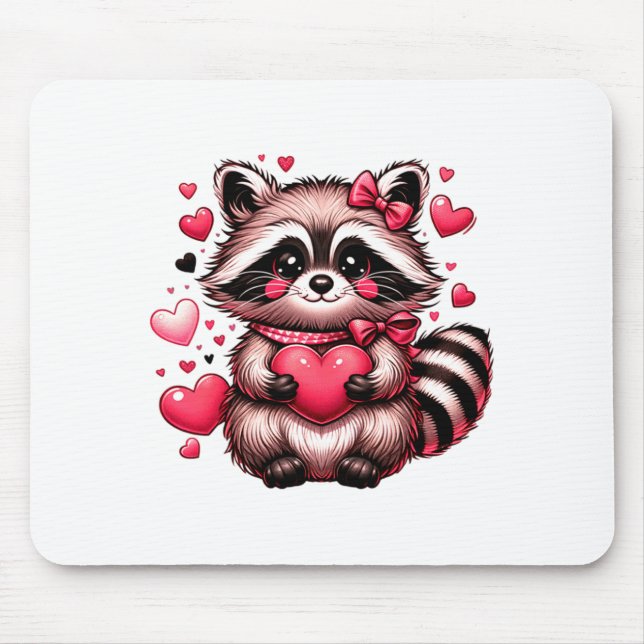 Alfombrilla De Ratón Raccoon Valentine Hearts  (Frente)