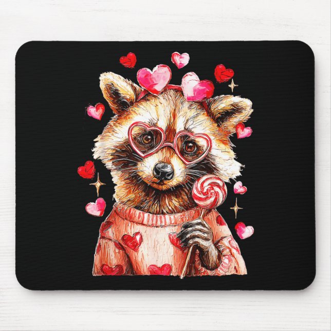 Alfombrilla De Ratón Raccoon Valentines Day Funny Feral Raccoon Love He (Frente)