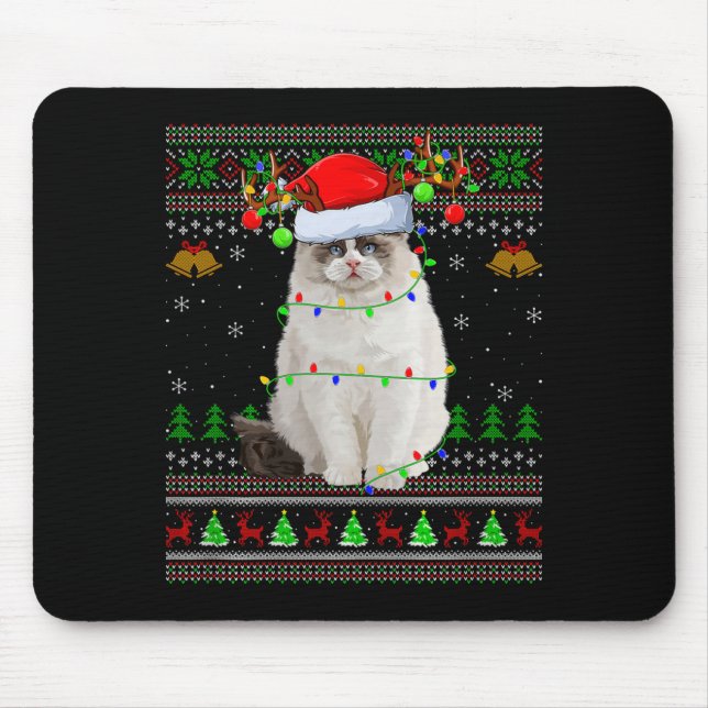Alfombrilla De Ratón Ragdoll Cat Ugly Christmas Sweaters Holiday Santa  (Frente)