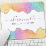 Alfombrilla De Ratón Rainbow Gold Watercolor Agate Salon Business<br><div class="desc">Almohadilla de ratón para el Araña y la acuarela de oro Agate Business. Este diseño presenta una agata arcoíris colorida en un estilo artístico contemporáneo acentuado con bordes purpurinas dorados. Este brillante diseño de chicas es perfecto para cualquier mujer de negocios profesional que busque una divertida identidad artística corporativa. Perfecto...</div>