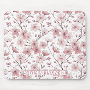 Alfombrilla De Ratón Ramas blancas de flor de cerezo rosa romántico