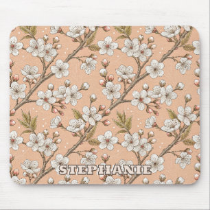 Alfombrilla De Ratón Ramas de Sakura Melocotón Botánico Floral Blanco