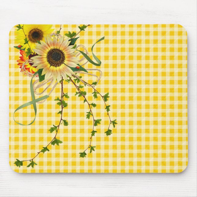 Alfombrilla De Ratón Ramo de girasoles sobre gingham (Frente)