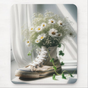 Alfombrilla De Ratón Ramo de margaritas en una zapatilla blanca
