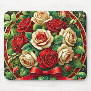 Alfombrilla De Ratón Ramo elegante de rosas rojas y blancas