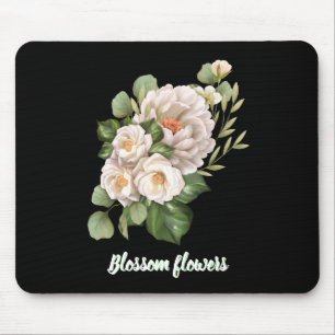 Alfombrilla De Ratón Ramo floral blanco elegante con hojas verdes
