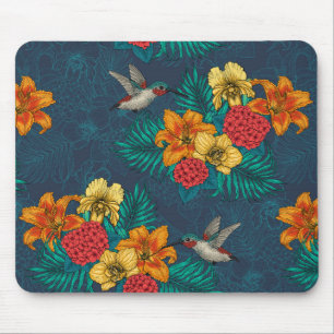 Alfombrilla De Ratón Ramos tropicales y colibríes