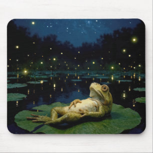 Alfombrilla De Ratón Rana mirando estrellas y luciérnagas