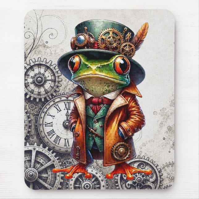 Alfombrilla De Ratón Rana Steampunk & Engranajes  (Frente)