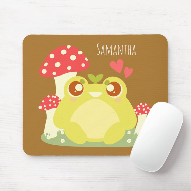 Alfombrilla De Ratón Rana Verde Cubierta Sentada En La Naturaleza (Con ratón)