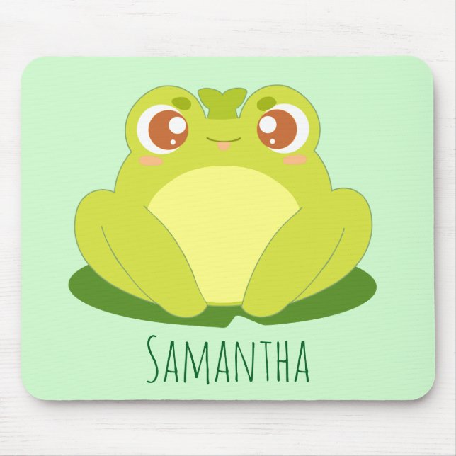 Alfombrilla De Ratón Rana Verde Sentada En Hojas (Frente)