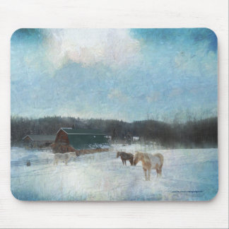 Alfombrilla De Ratón Rancho de caballo, graneros y pintura de nieve