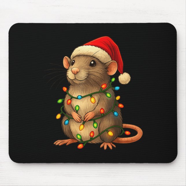 Alfombrilla De Ratón Rat Christmas Pajama Funny Xmas Lights Animals Lov (Frente)