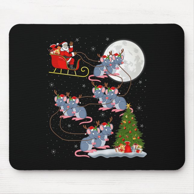 Alfombrilla De Ratón Rat Rodents Santa Sleigh Flying Funny Magical Chri (Frente)