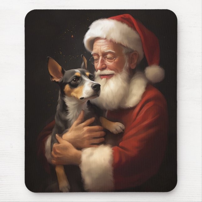 Alfombrilla De Ratón Rat Terrier Con Santa Claus Navidades festivos (Frente)