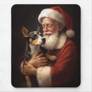Alfombrilla De Ratón Rat Terrier con Santa Claus Navideño Festivo