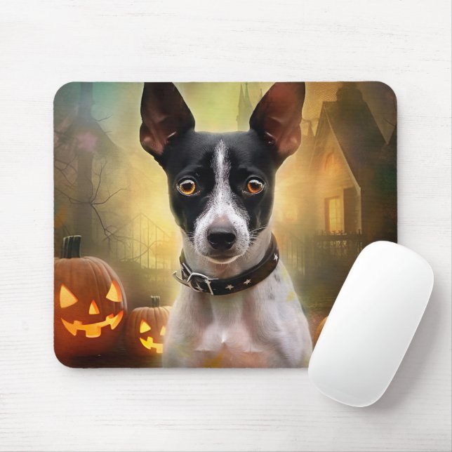 Alfombrilla De Ratón Rat Terrier de Halloween con calabazas asustadas (Con ratón)