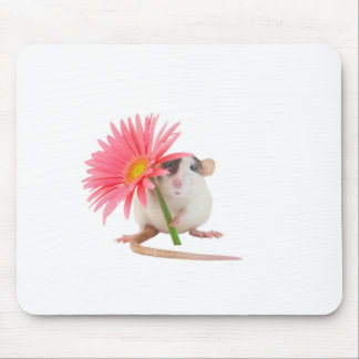 Alfombrilla De Ratón Rata con flor rosa