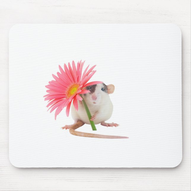 Alfombrilla De Ratón Rata con flor rosa (Frente)