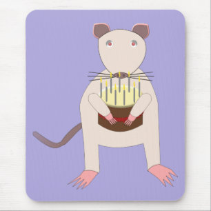 Alfombrilla De Ratón Rata siamesa con pastel de cumpleaños