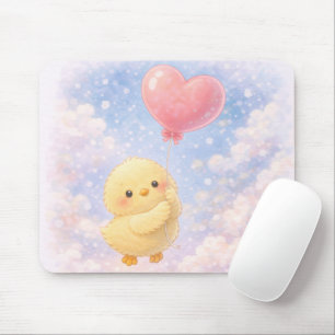Alfombrilla De Ratón Ratón Adorable Pollito con Globo en Forma de Coraz