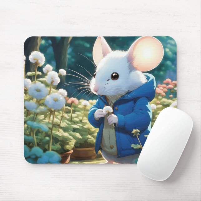 Alfombrilla De Ratón Ratón blanco en el jardín (Con ratón)